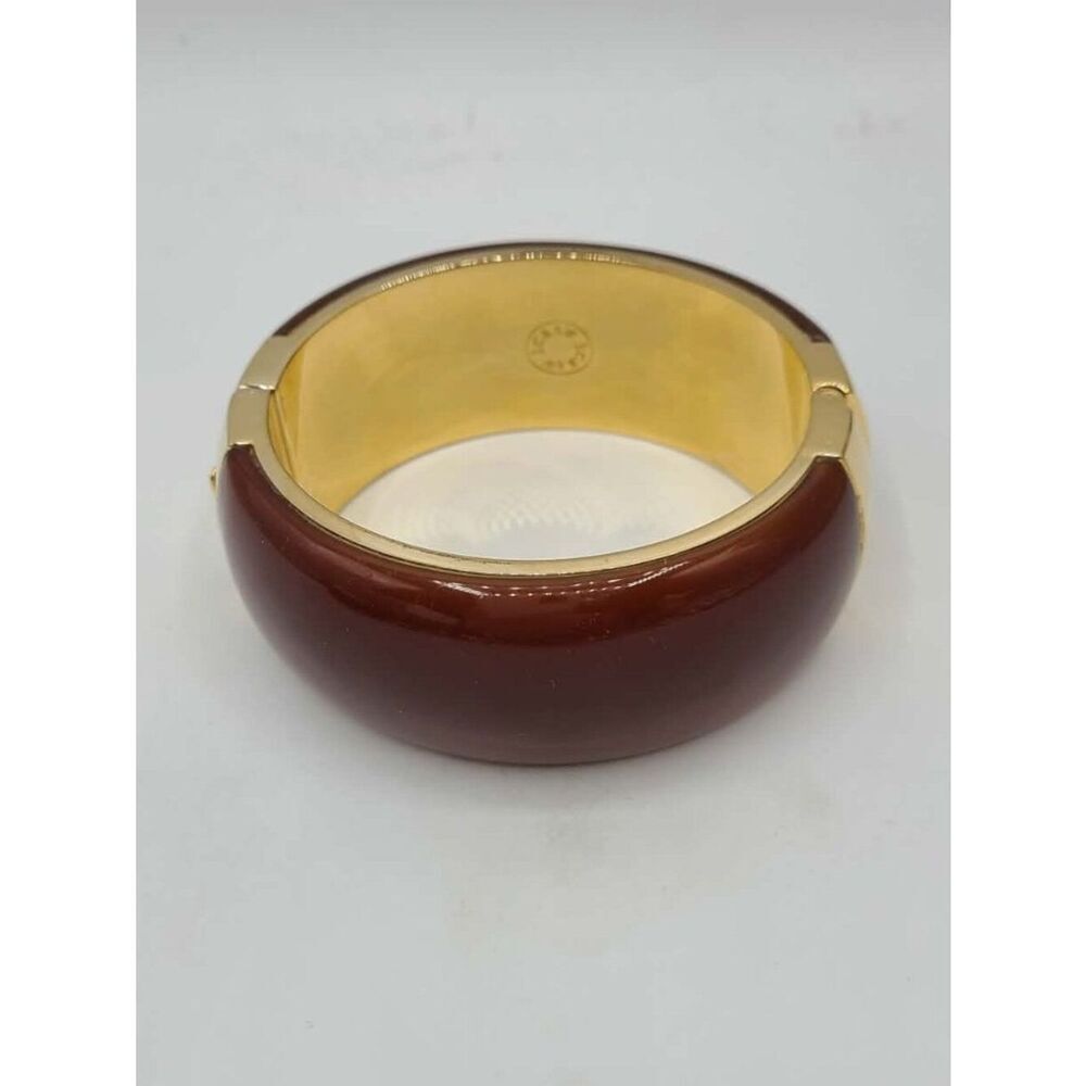 J Crew Heavy Chunky Brown Gold Tone Hinged Bangle NWOT